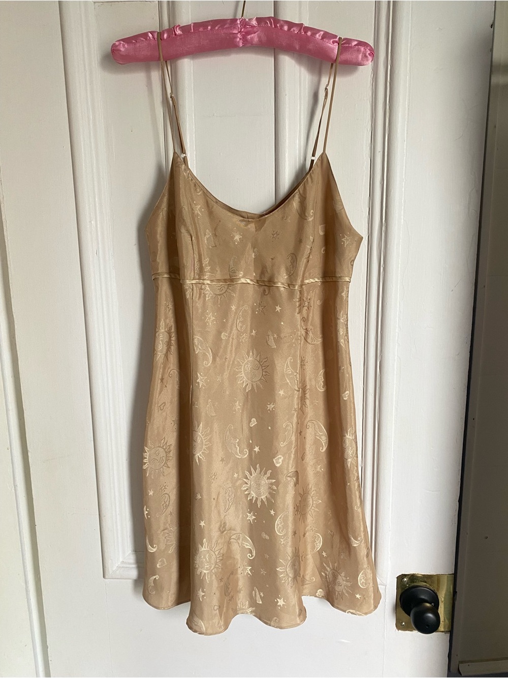 ‼️SOLD OUT‼️Vintage y2k Gold Slip Dress with Celestial Print - Picture 2 of 10